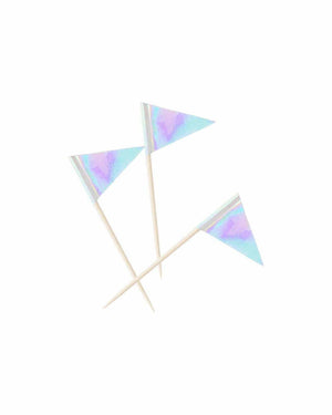 Iridescent Silver Flag Cupcake Picks - A Little Whimsy