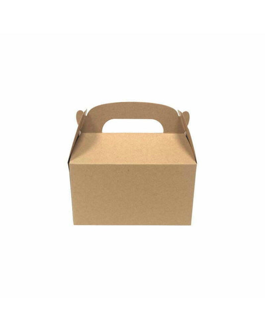 Brown kraft box with a handle, featuring a simple, clean design and a smooth finish, perfect for various uses.