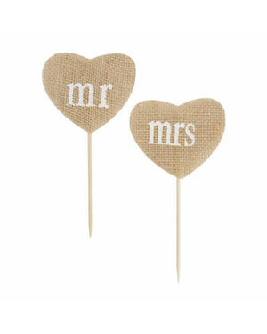
            
                Load image into Gallery viewer, Mr &amp;amp; Mrs Heart Shaped Cake Picks - A Little Whimsy
            
        