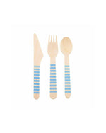 Blue Striped Wooden Knife, Fork & Spoon