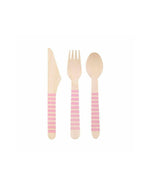 Pink Striped Wooden Knife, Fork and Spoon