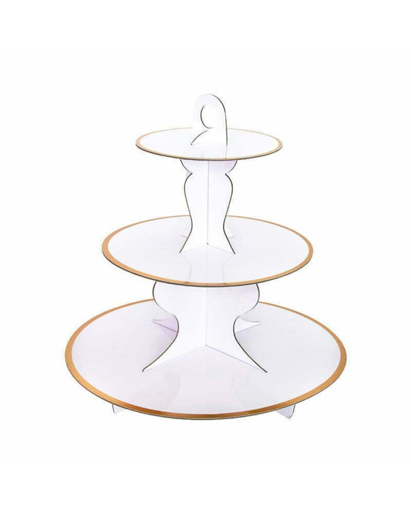 White with Gold Trim 3 Tier Cake Stand - A Little Whimsy