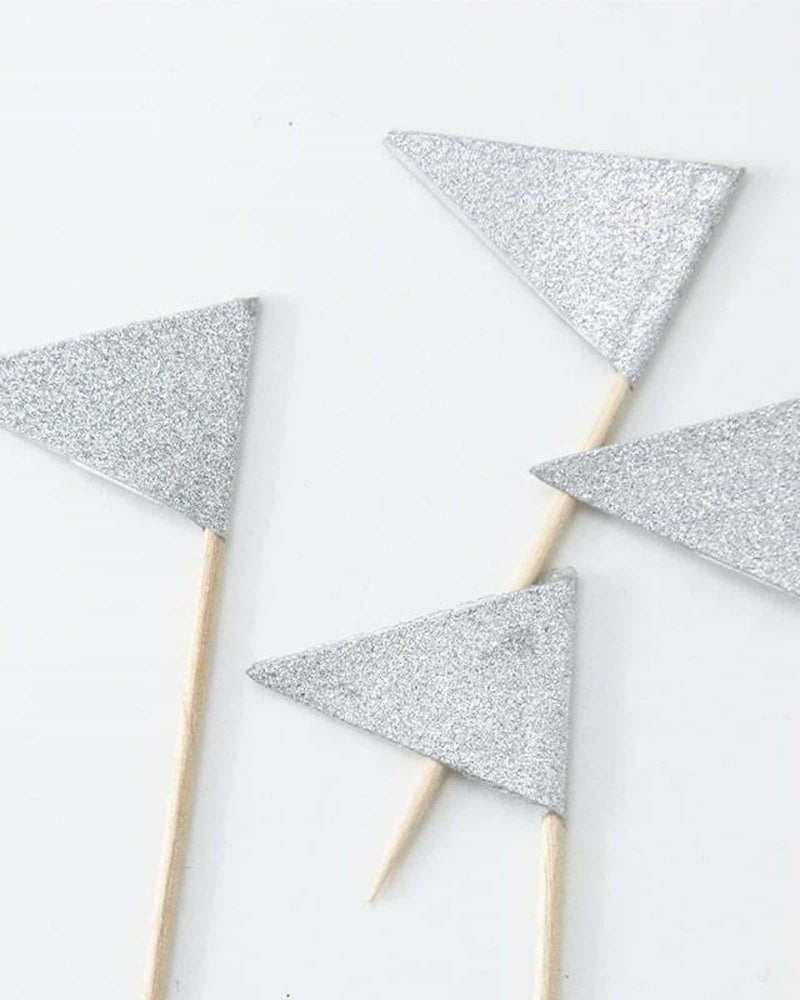 
            
                Load image into Gallery viewer, Glitter Silver Flag Cupcake Picks - A Little Whimsy
            
        