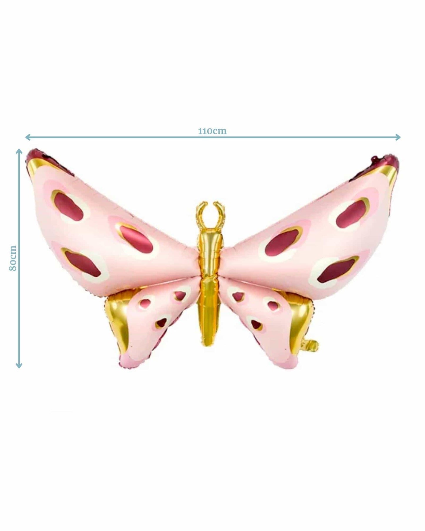 A large pink butterfly with gold accents, measuring 110cm wide and 80cm tall, featuring cut-out patterns.