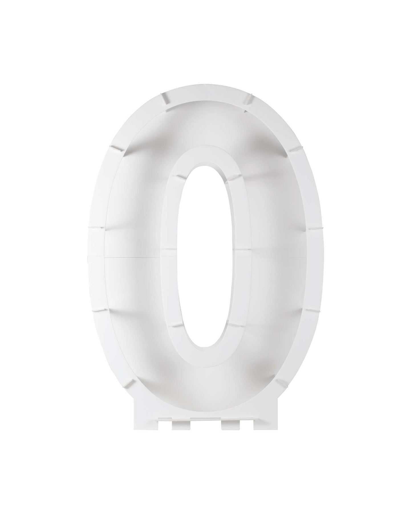 A large, hollow numeral "0" in a smooth white finish with subtle texture and clean lines, set against a plain background.