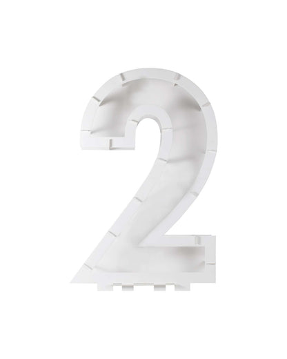 A large, white number two with a modern, geometric design against a plain background.