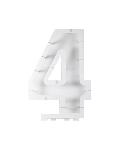 A large, white numeral "4" with a smooth, glossy finish and subtle texture, set against a plain background.