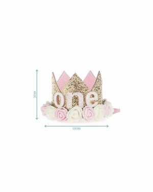 One Crown 1st Birthday Gold Pink & White Hat
