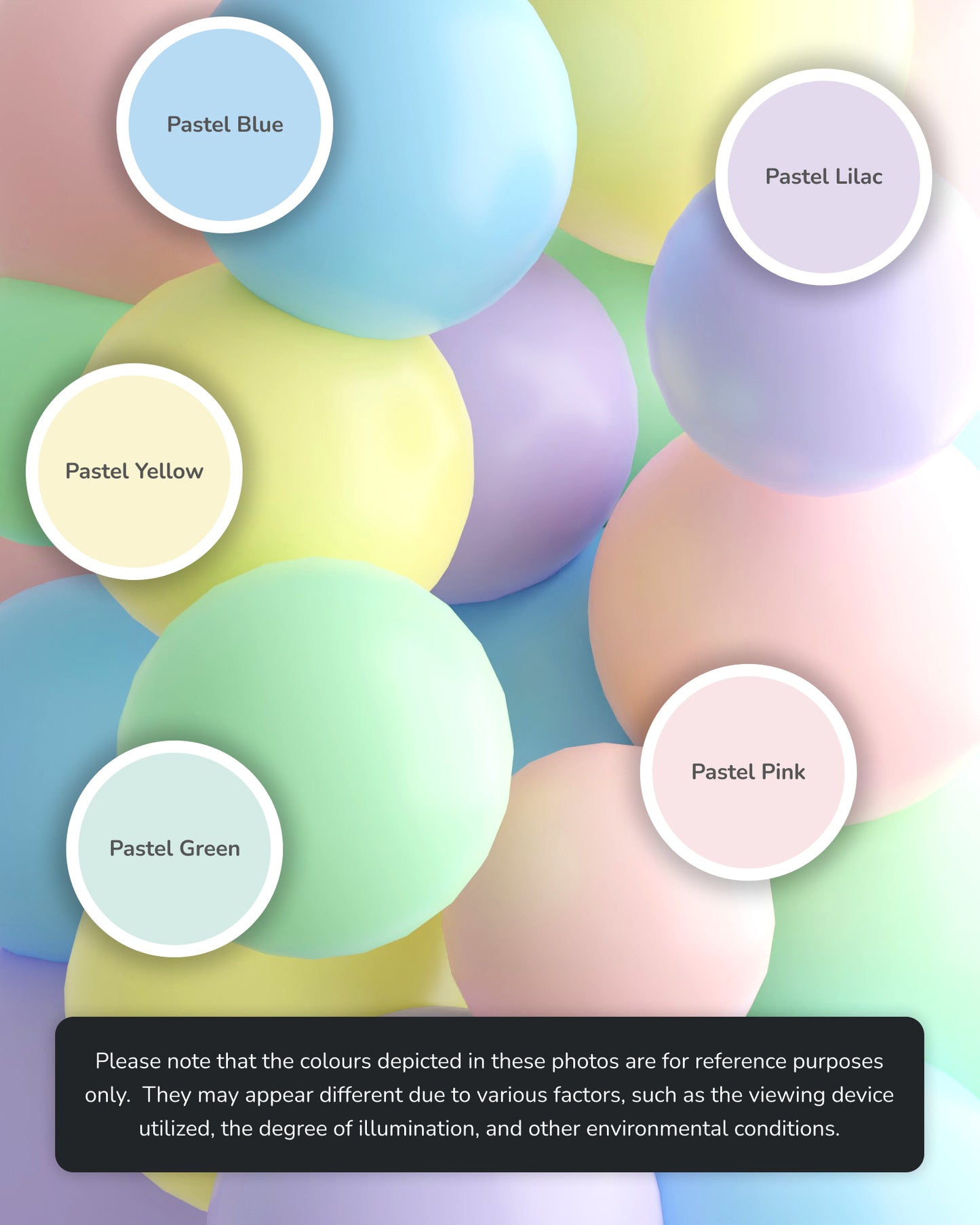 A colorful arrangement of pastel spheres in shades of blue, lilac, yellow, green, and pink, showcasing their soft tones.