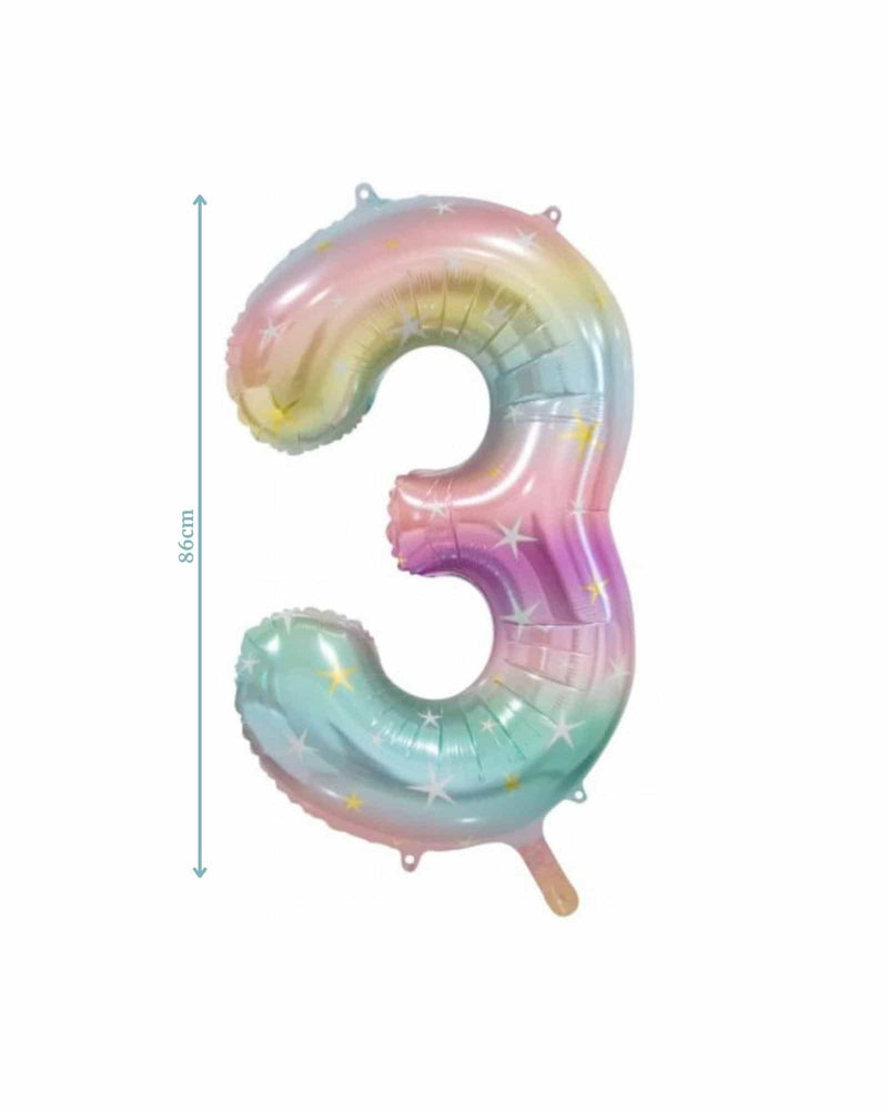 
            
                Load image into Gallery viewer, Number 3 Pastel Rainbow Foil Balloon (86cm)
            
        