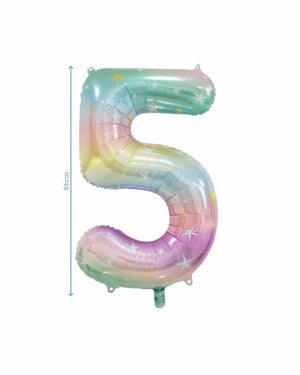 
            
                Load image into Gallery viewer, Number 5 Pastel Rainbow Foil Balloon (86cm)
            
        