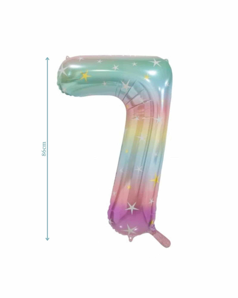 
            
                Load image into Gallery viewer, Number 7 Pastel Rainbow Foil Balloon (86cm)
            
        