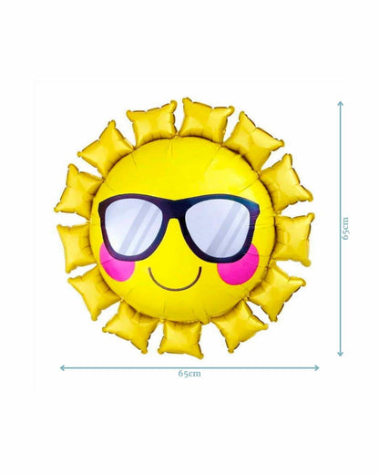 A cheerful yellow sun wearing sunglasses, surrounded by puffy rays, measuring 65cm in diameter.