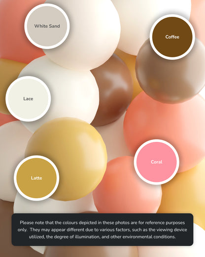 Colorful circular shapes in soft hues, labeled with names like Coffee and Coral, create a vibrant visual palette.