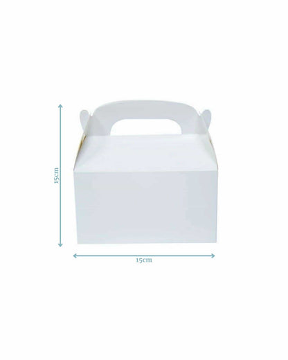 White container with a handle, measuring 15cm on each side and 15cm tall, showcasing a minimalistic style.