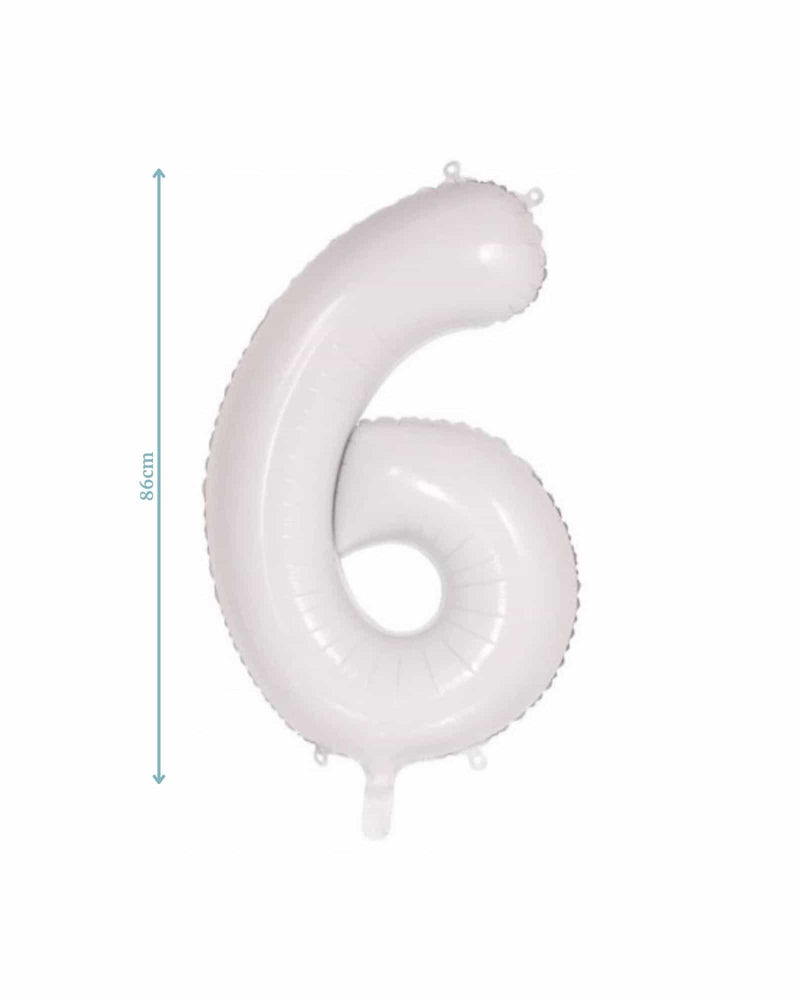 Number 6 White Foil Balloon (86cm)