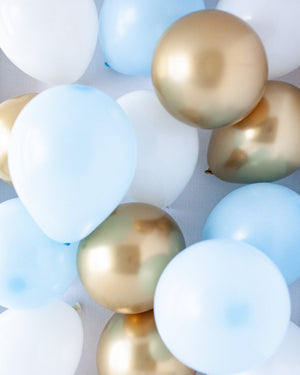 
            
                Load image into Gallery viewer, Blue, White &amp;amp; Gold Mini Balloons Mix (36 Pack) - A Little Whimsy
            
        