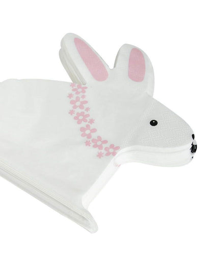 Bunny-shaped napkins with pink ears and floral accents, perfect for festive gatherings or seasonal celebrations.