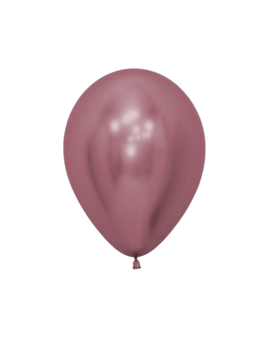 Shiny chrome pink balloon with a smooth surface, reflecting light, in a classic round shape.