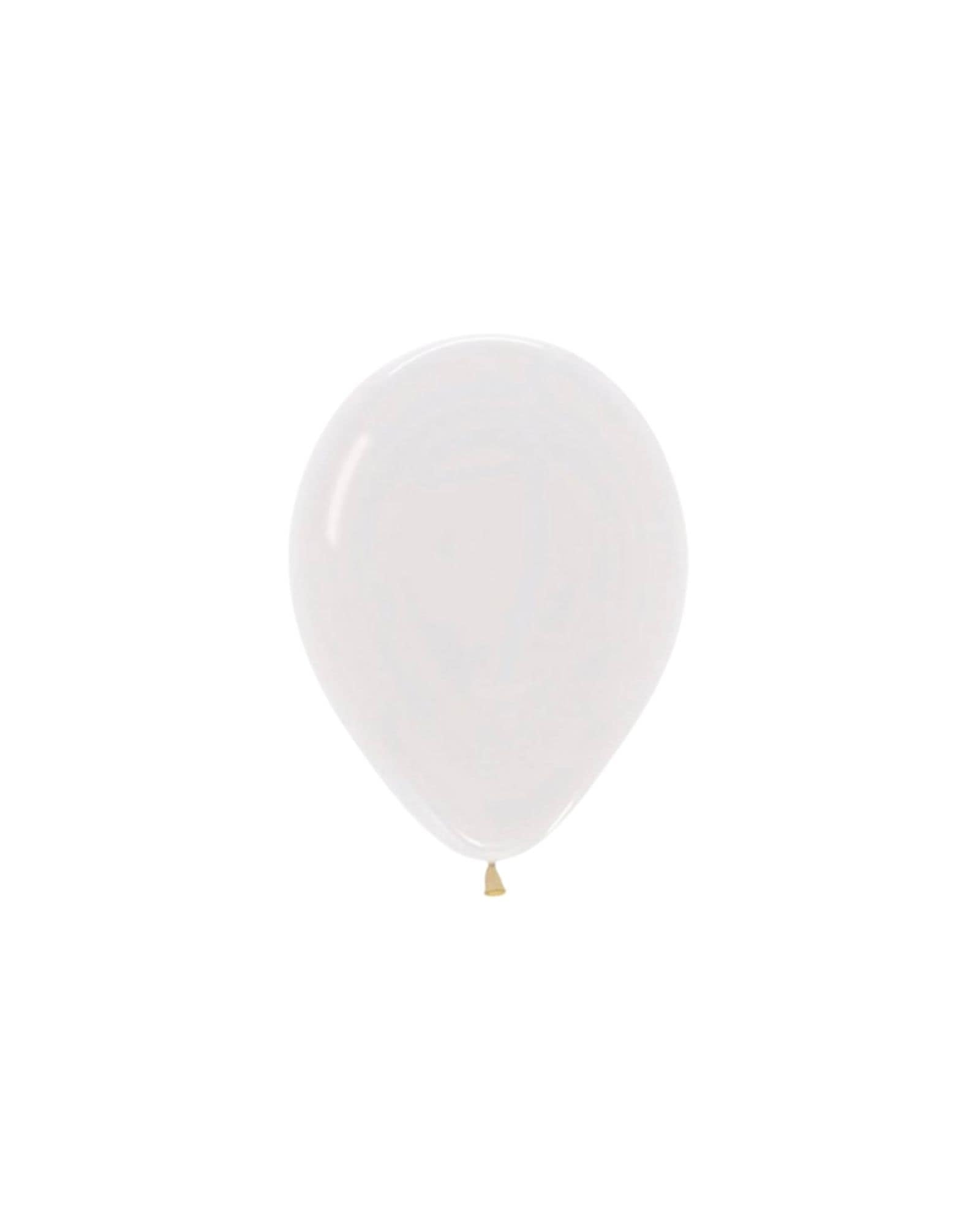 A clear, glossy balloon with a delicate golden tip, suspended against a white background.