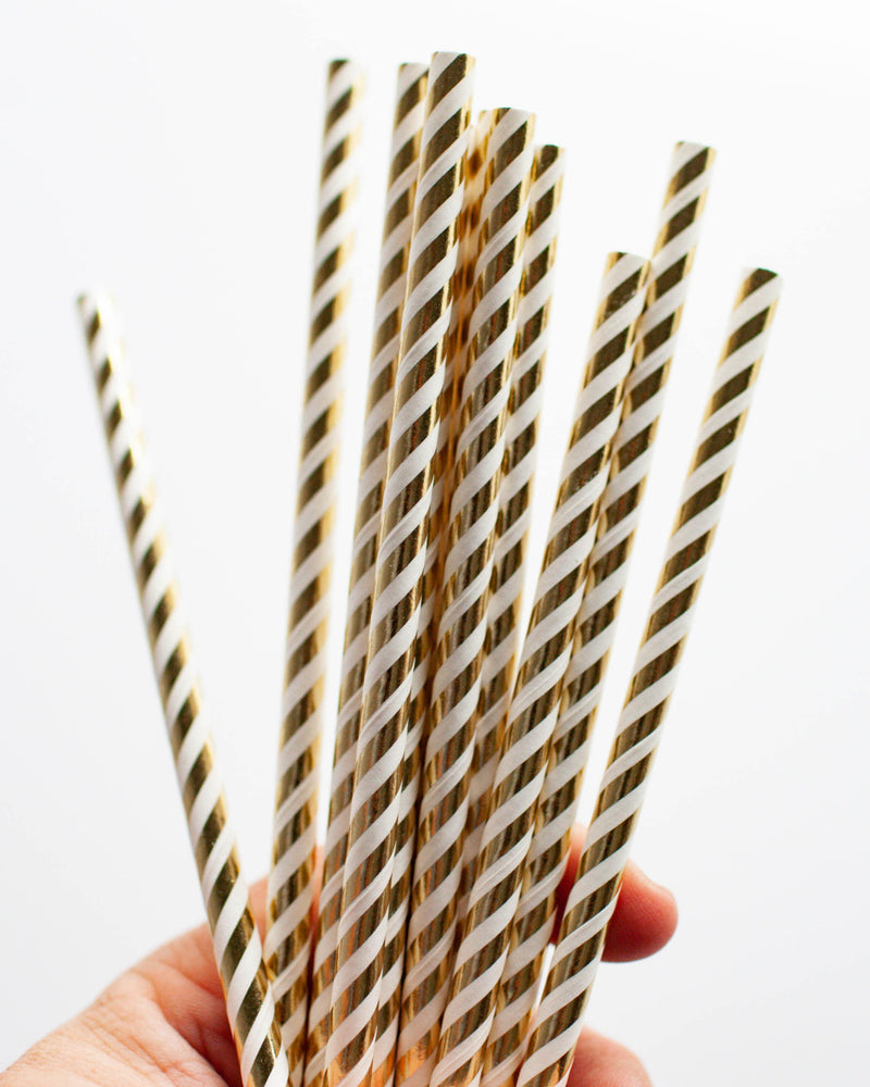 
            
                Load image into Gallery viewer, Gold Foil Stripe Paper Straw - A Little Whimsy
            
        