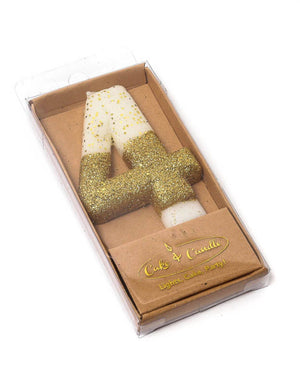 Gold Glitter Dipped Candle Number 4 - A Little Whimsy