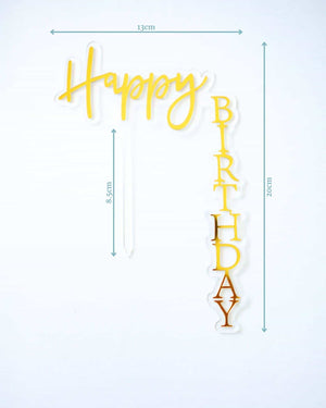 Happy Birthday Gold Floating Top & Sides Cake Topper