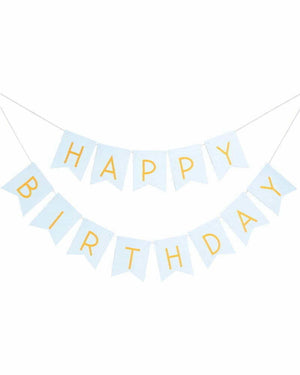 
            
                Load image into Gallery viewer, Happy Birthday Banner Light Blue &amp;amp; Gold - A Little Whimsy
            
        