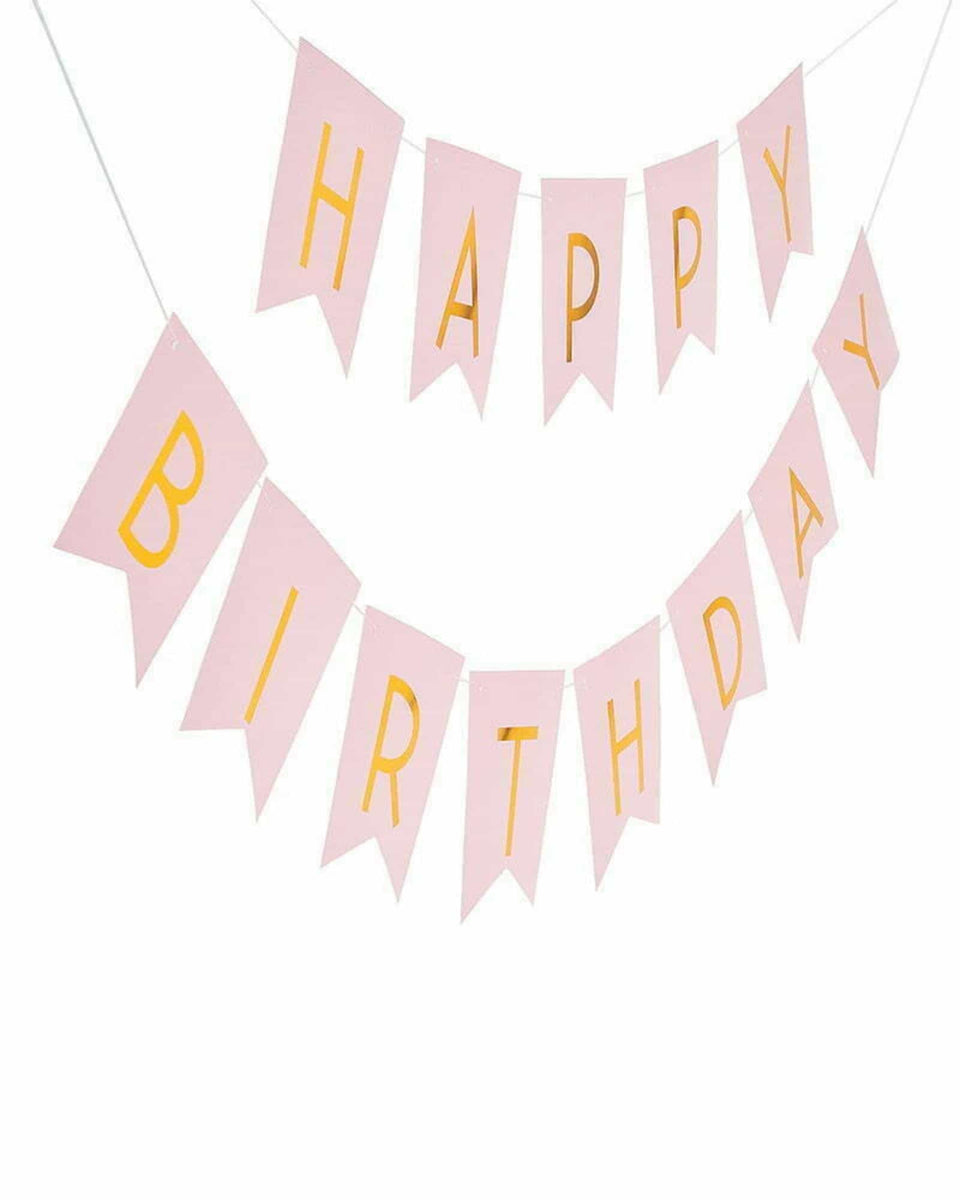 Happy Birthday Banner Light Pink & Gold – A Little Whimsy