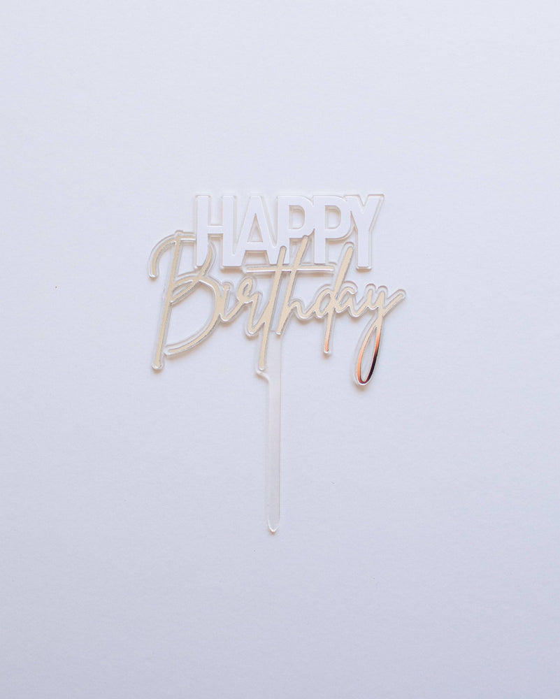 Happy Birthday Cake Topper White & Silver - A Little Whimsy