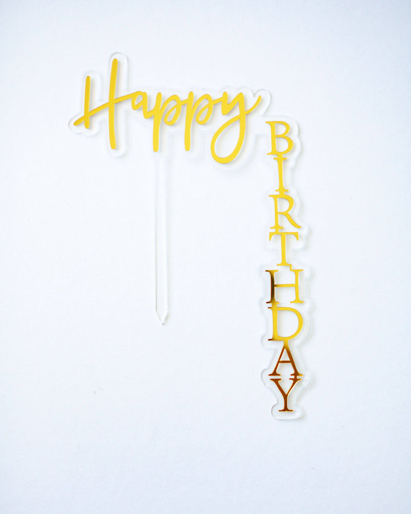 Happy Birthday Gold Floating Top & Sides Cake Topper - A Little Whimsy