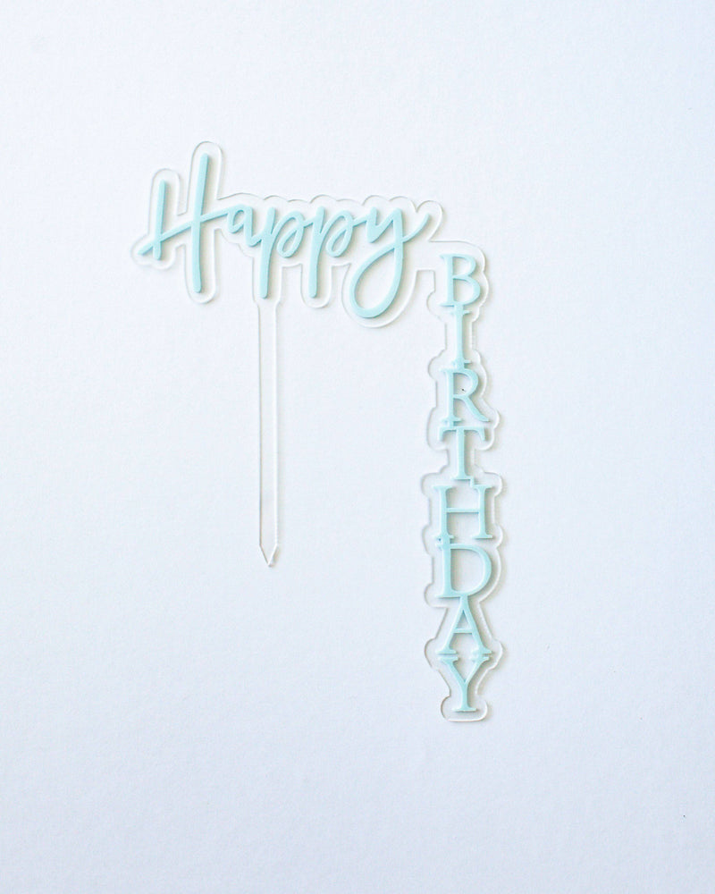 Happy Birthday Pastel Blue Floating Top & Sides Cake Topper - A Little Whimsy