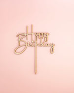 Happy Birthday Script Wooden Cake Topper - A Little Whimsy