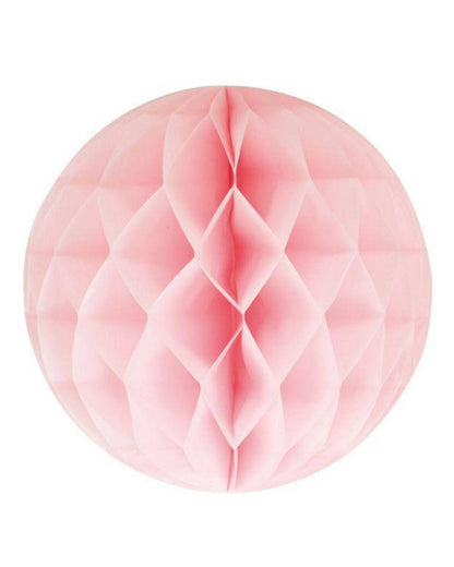 Round, honeycomb-shaped decoration in soft pink, featuring intricate folds and a textured surface.