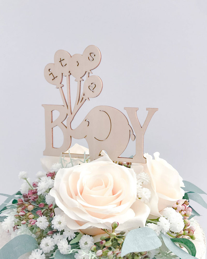 It's A Boy Baby Elephant Wooden Cake Topper - A Little Whimsy