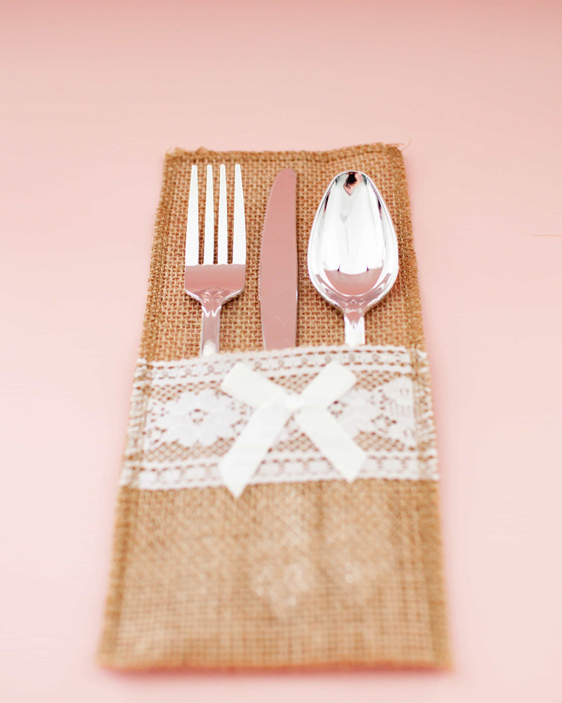 Lace & Hessian Cutlery Bags - A Little Whimsy
