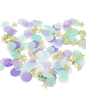  Pastel Mint, Light Blue and Purple circles with gold stars tissue paper confetti