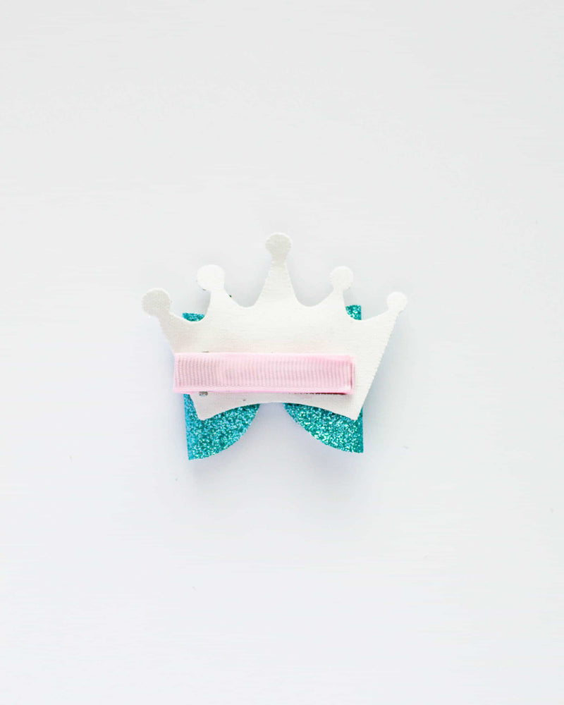 Blue Bow with Silver Crown Hair Clip