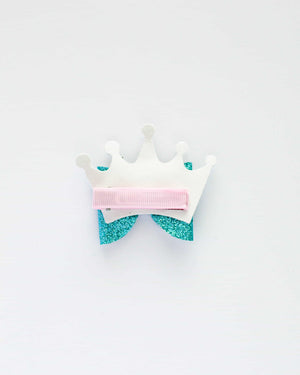 Blue Bow with Silver Crown Hair Clip
