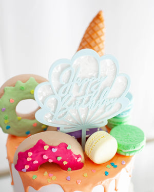 Happy Birthday Pastel Blue Shell Cake Topper - A Little Whimsy