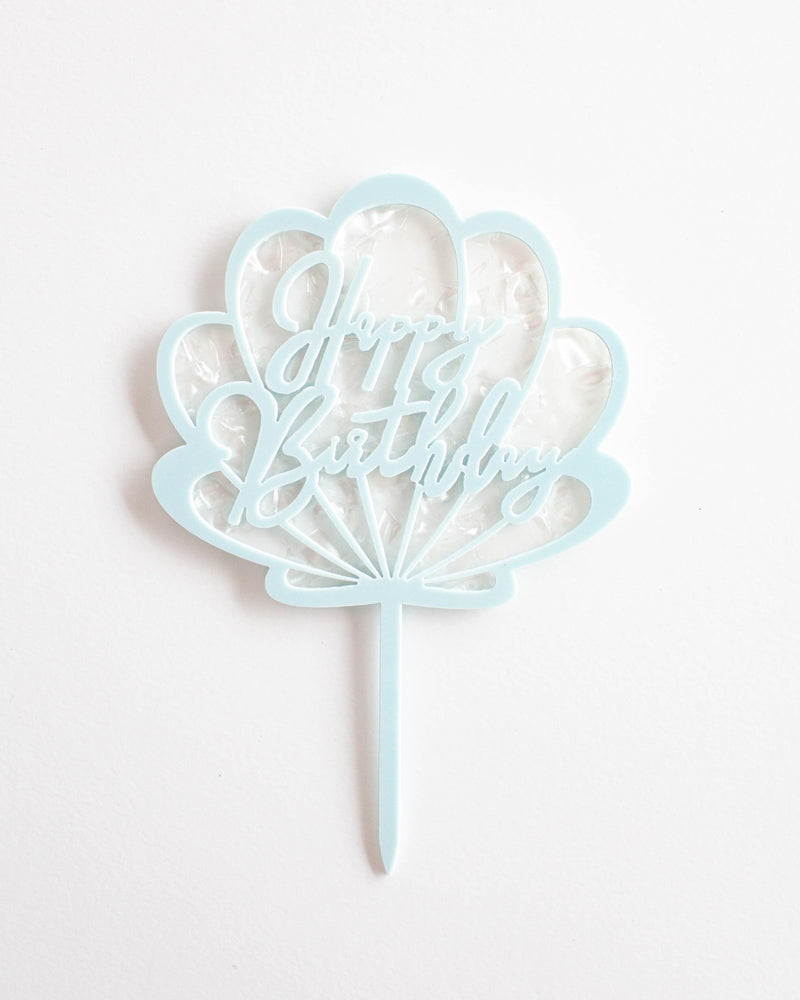 Happy Birthday Pastel Blue Shell Cake Topper - A Little Whimsy