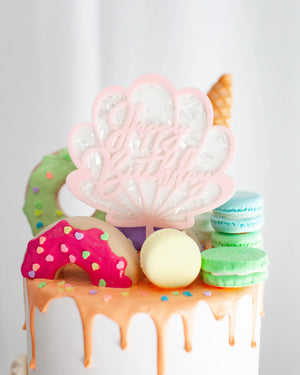 
            
                Load image into Gallery viewer, Happy Birthday Pastel Pink Shell Cake Topper - A Little Whimsy
            
        