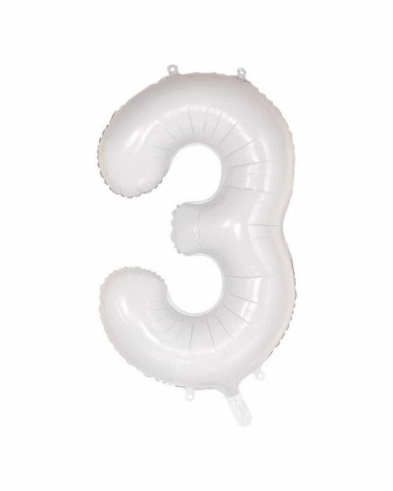
            
                Load image into Gallery viewer, Number 3 White Foil Balloon (86cm) - A Little Whimsy
            
        