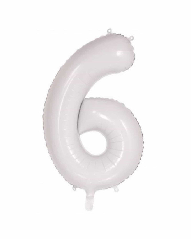 Number 6 White Foil Balloon (86cm) - A Little Whimsy