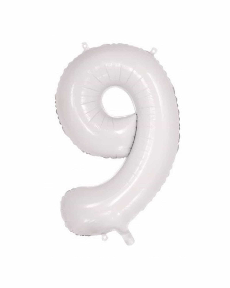 
            
                Load image into Gallery viewer, Number 9 White Foil Balloon (86cm) - A Little Whimsy
            
        