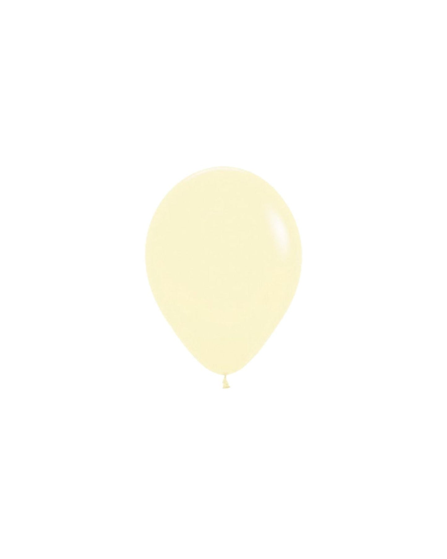 Pastel matte yellow balloon against a white background, featuring a smooth, glossy surface with a subtle sheen.