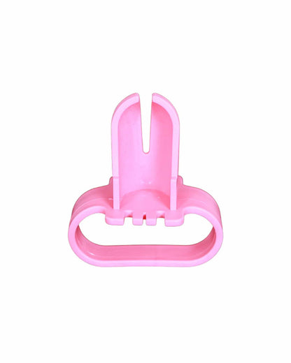 Bright pink knotting tool with a split top design, featuring a rounded handle for easy grip and use.