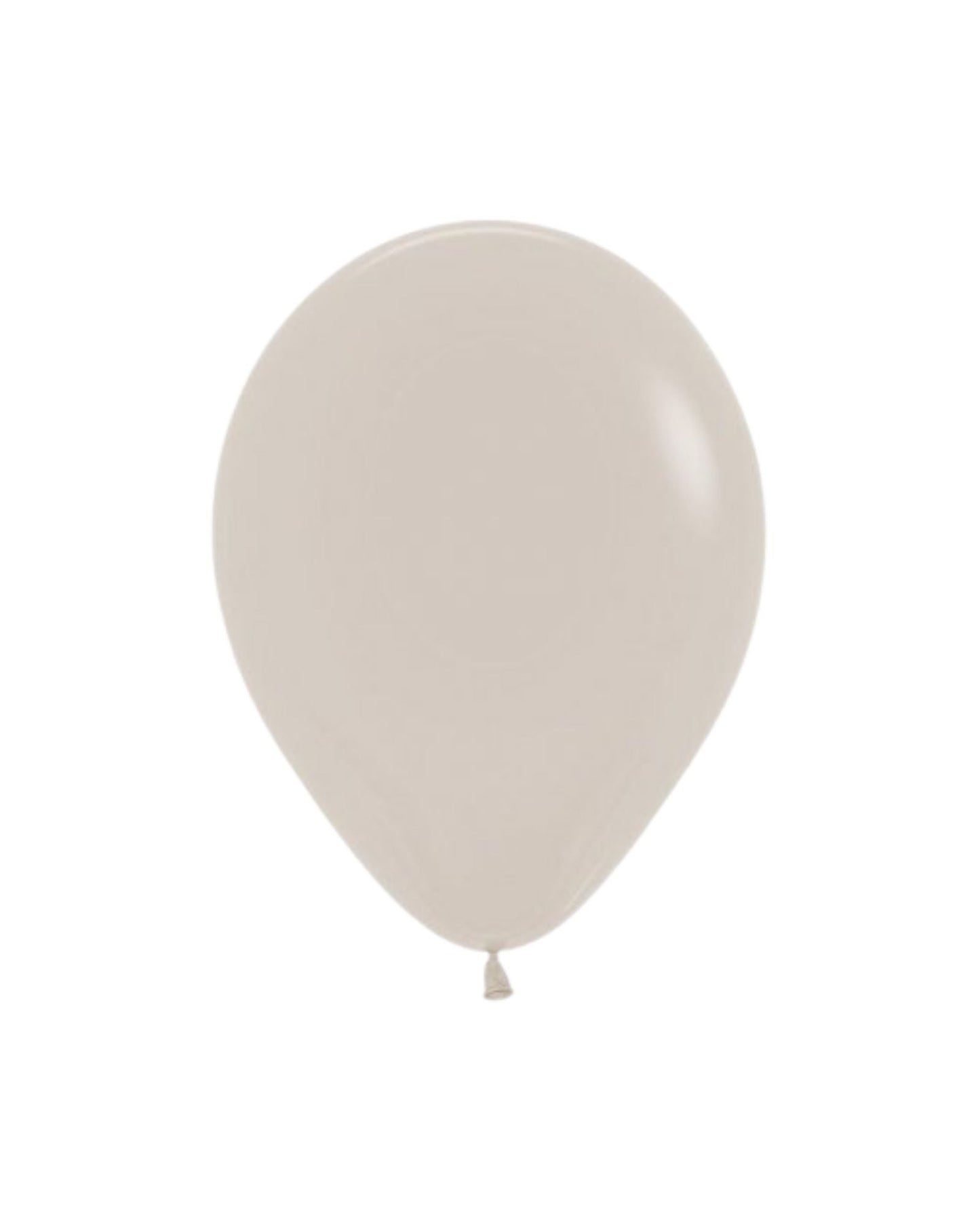 A smooth, pale balloon with a rounded shape and a small tied end, set against a plain background.