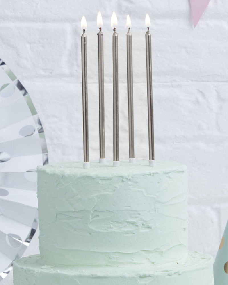 Tall Cake Candles Silver - A Little Whimsy