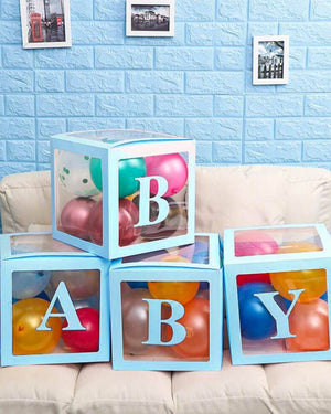 Transparent 'BABY' Blue Balloon Boxes (4 Pack) - A Little Whimsy